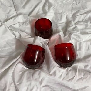 Red votive Glass candles holders set of 3 round.